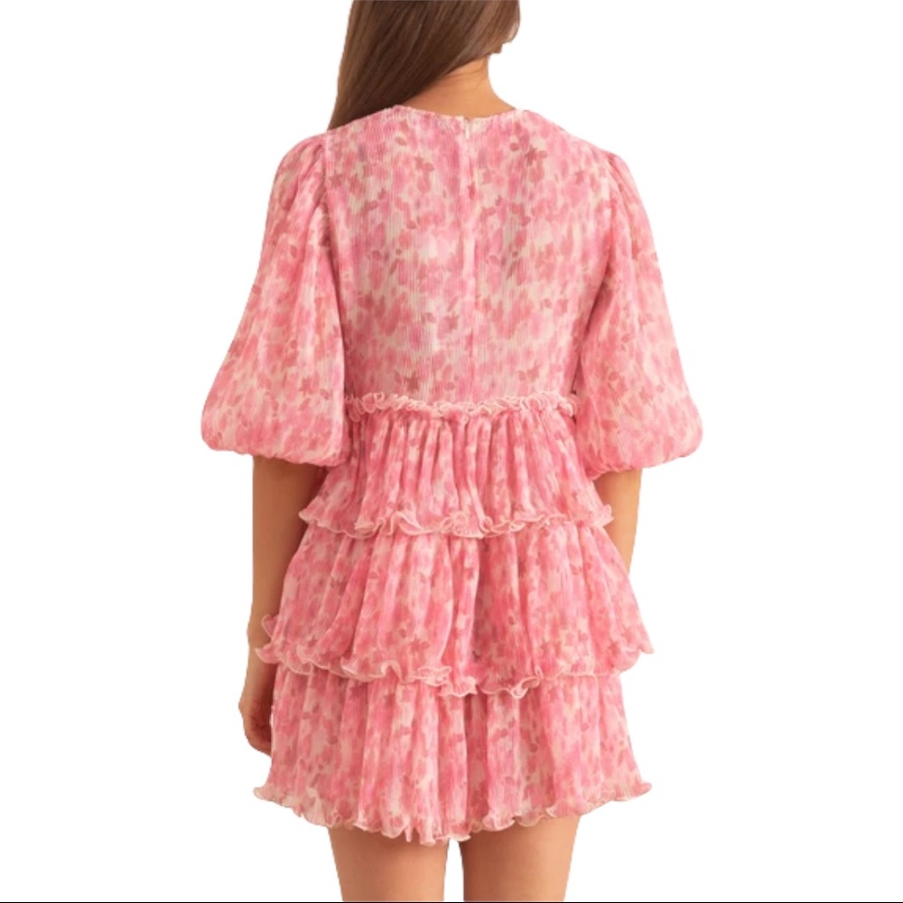 Ganni Georgette Tiered Pink Mini Dress Size 36/4 - Picture 6 of 9